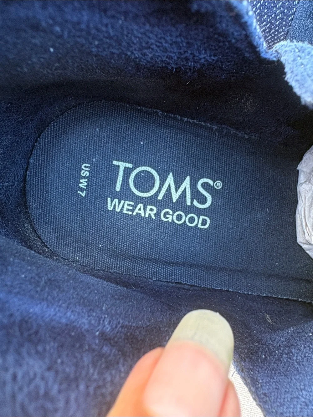 Toms Navy Suede Ankle Booties with Patterned Back